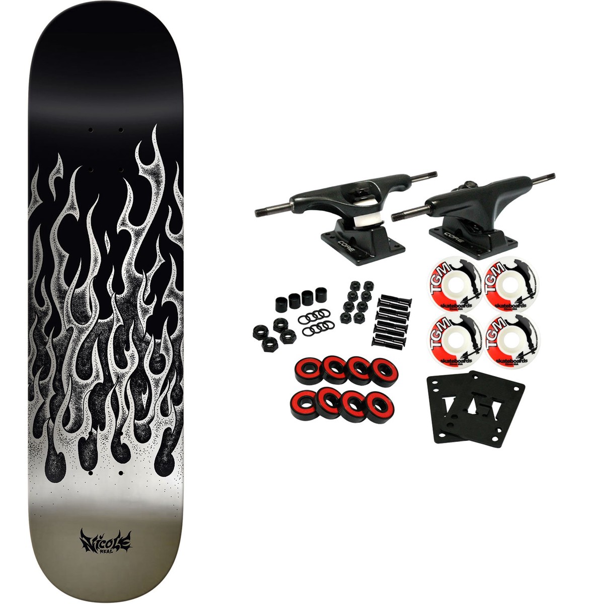 Real Skateboard Complete Nicole Flames Redux Twin Nose Silver 8.5" x 32.1" - Default Title